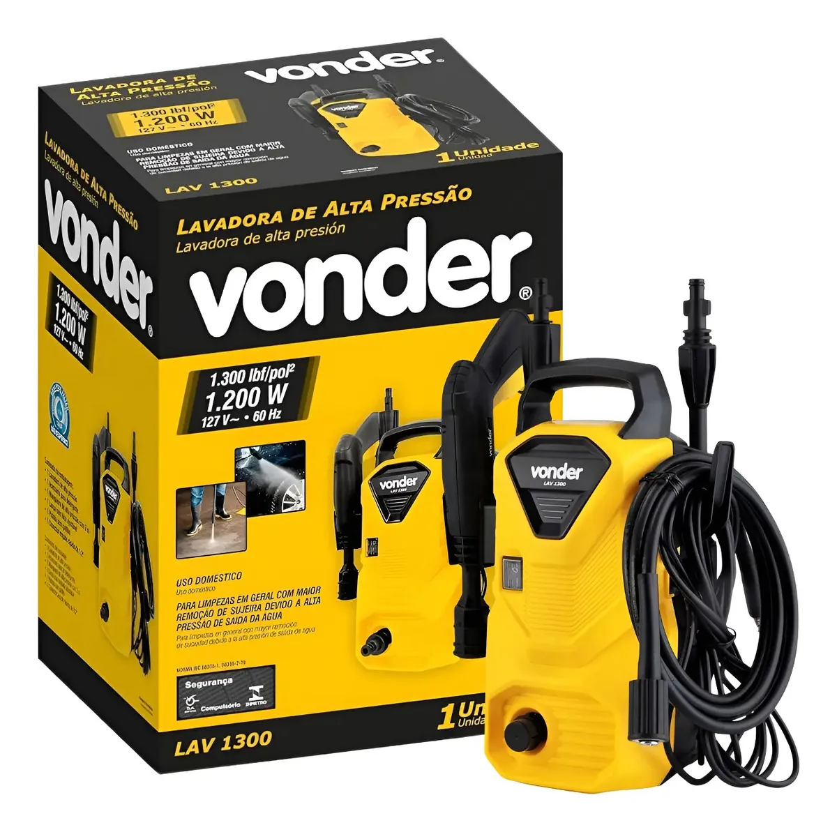 Lavadora De Alta Pressão 1200w Lav1300 - Vonder Cor Amarelo - Preto Frequência 60 Hz