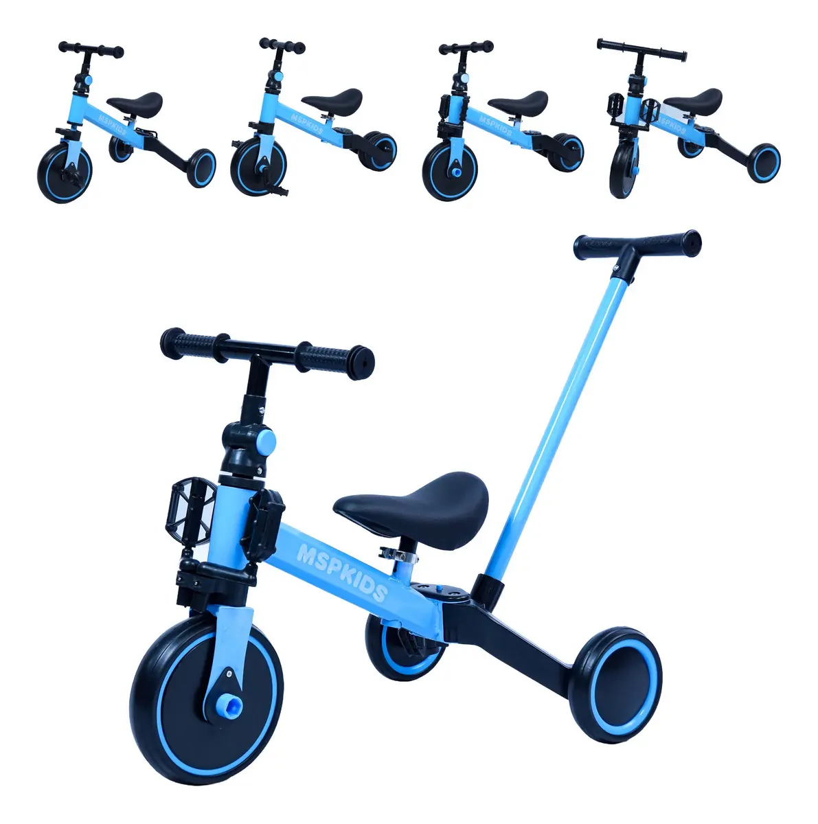 Bicicleta Equilibrio Tricilo Empurrador 5 Em 1 Seguro Bebe Cor Azul-claro - Imagem 4
