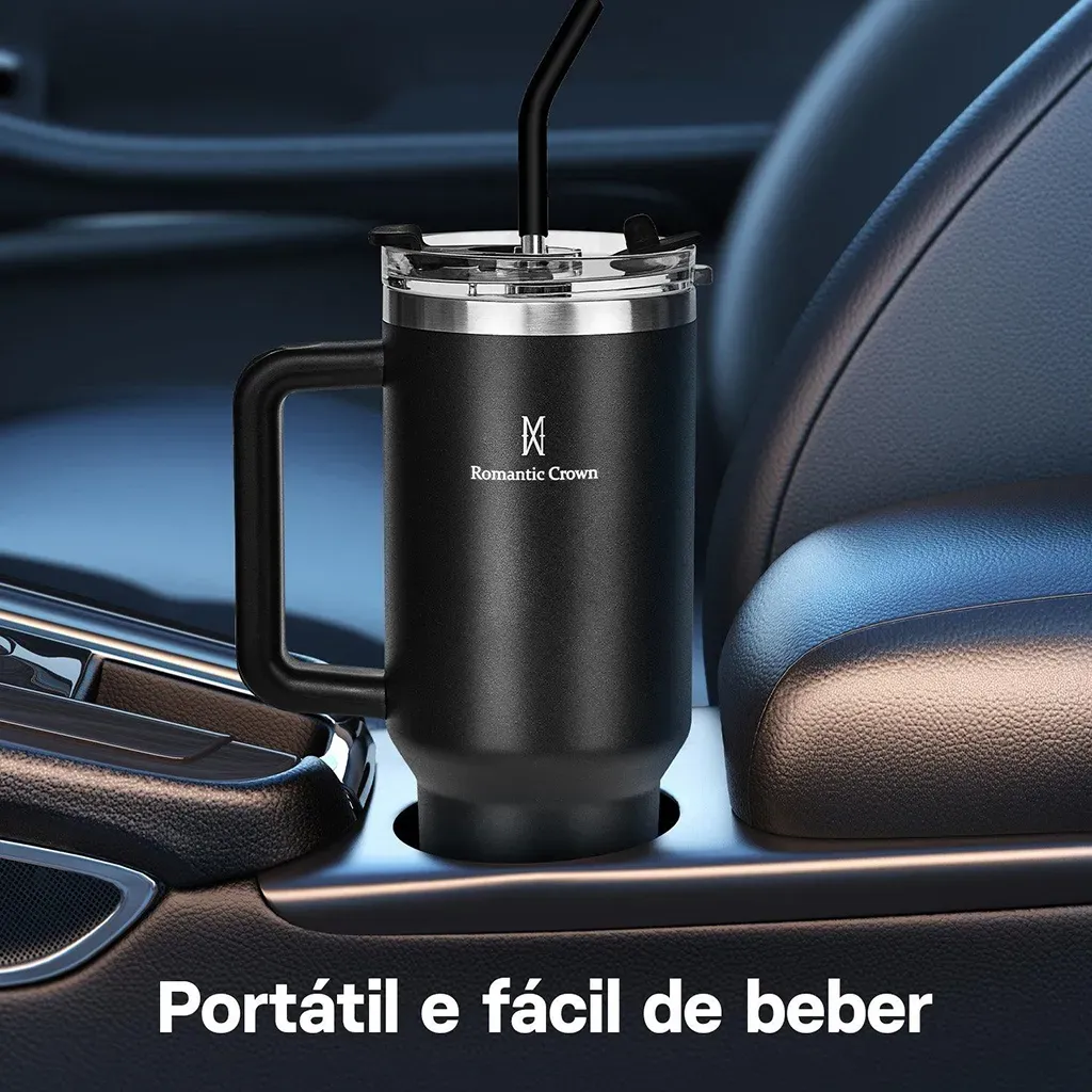 Kit Copo Térmica Inox 1200ml & 600ml Com Tampa E Inox Canudo - Imagem 5