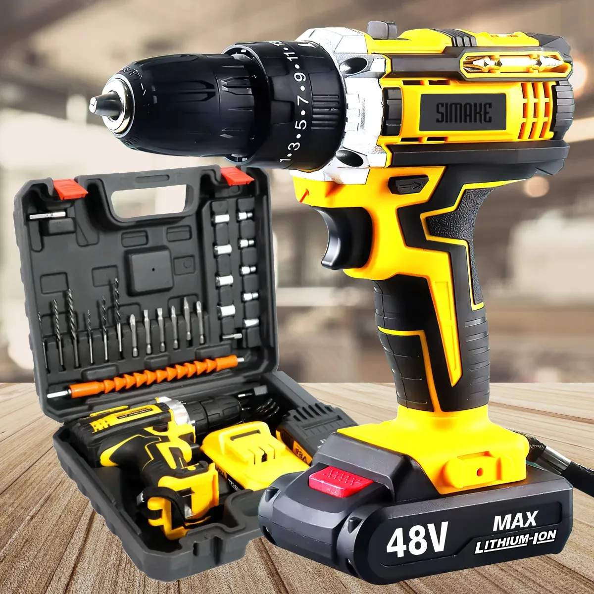 Parafusadeira Furadeira C/ 2 Baterias Maleta Kit Completo Led Eixo Flexível Vários Níveis Torque Simake