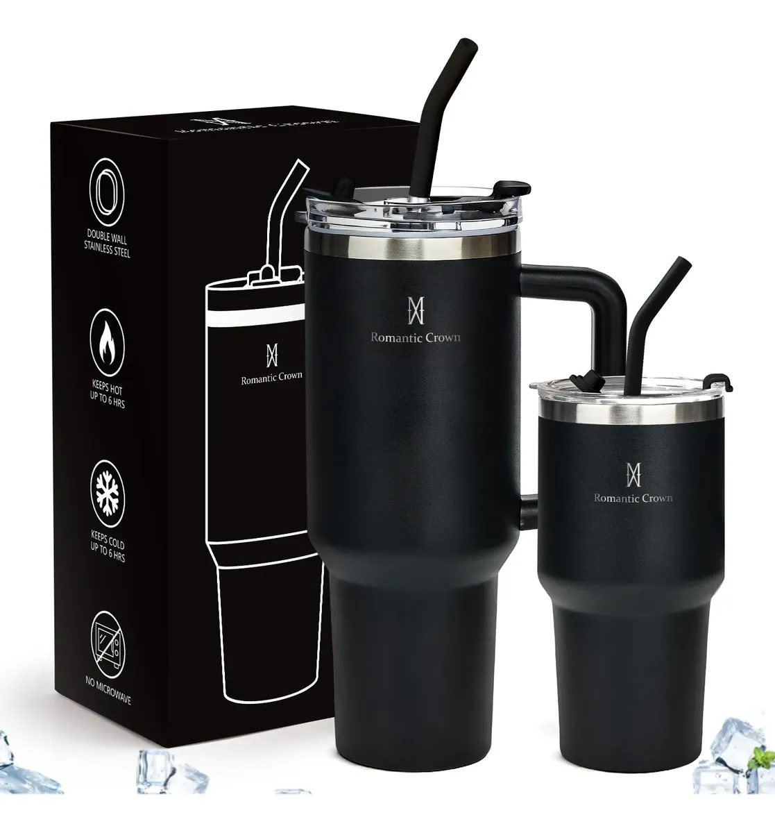 Kit Copo Térmica Inox 1200ml & 600ml Com Tampa E Inox Canudo