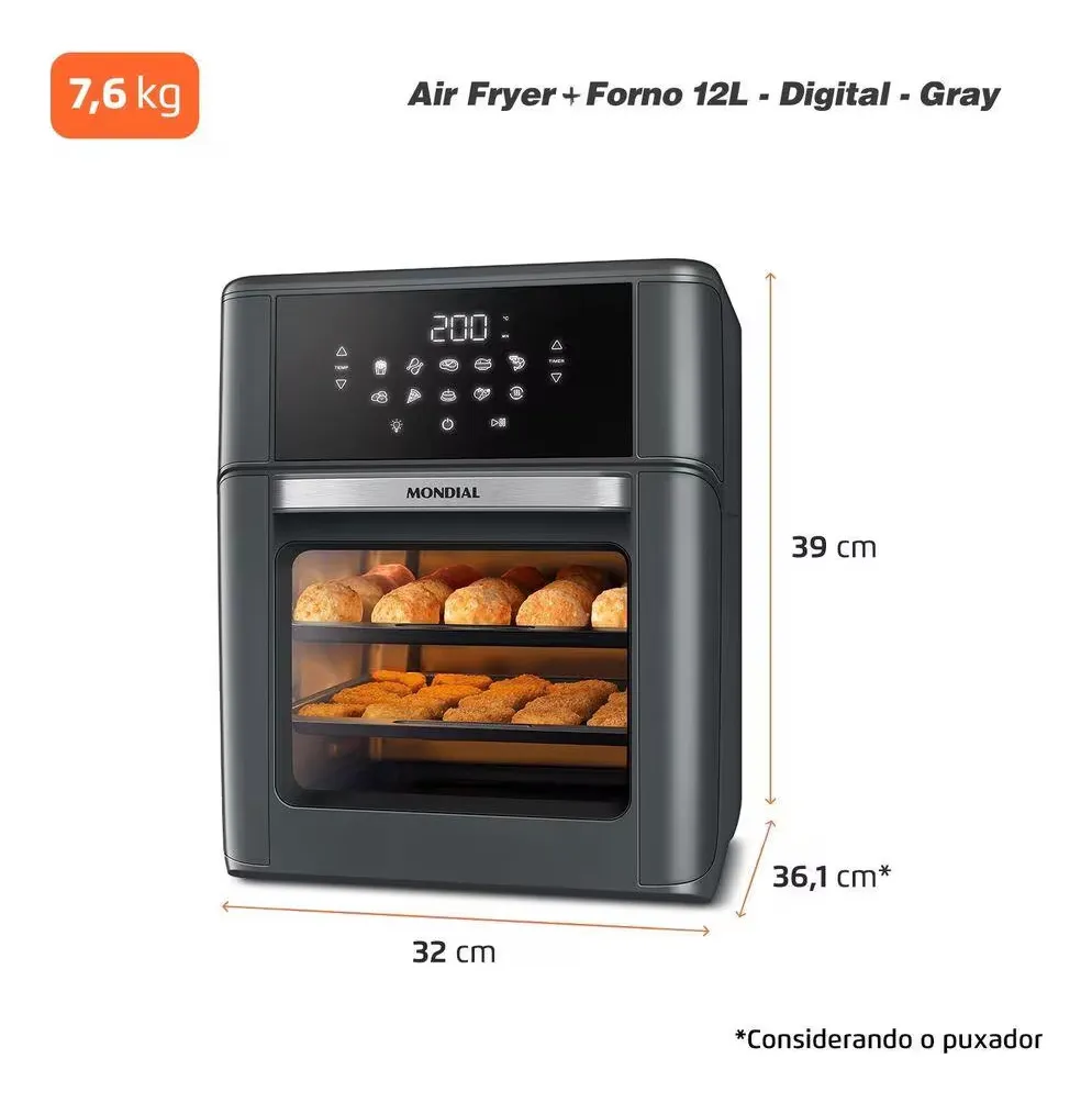 Fritadeira Air Fryer Oven Afon12lfg 12l Digital 2000 Mondial - Imagem 7