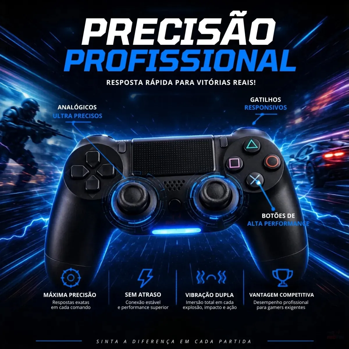 Controle Sem Fio Joystick Bluetooth Para Ps4 Videogame Tv Samsung Pc P4 Ps 4 Dual Shock Manete Pc Gamer Tv Smart Controle Bluetooth Celular Headset Sem Fio Com P2 Marca Redfin - Imagem 7