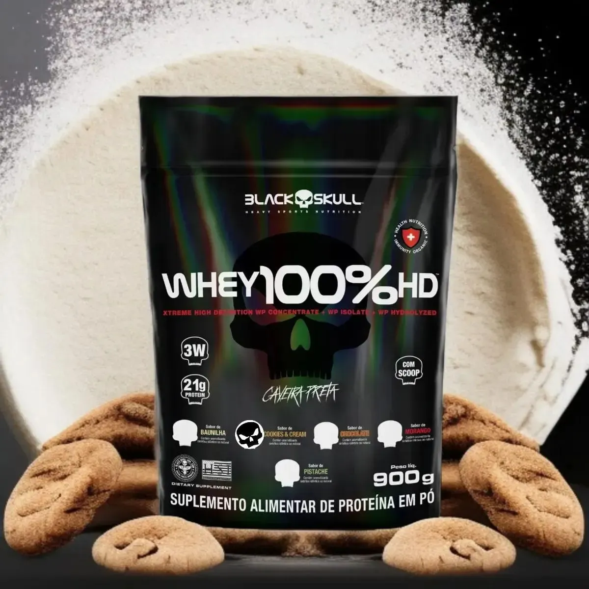 Whey 100% Hd Refil Black Skull - 900g (wpc, Wpi E Wph) Sabor Cookies & Cream - Imagem 10