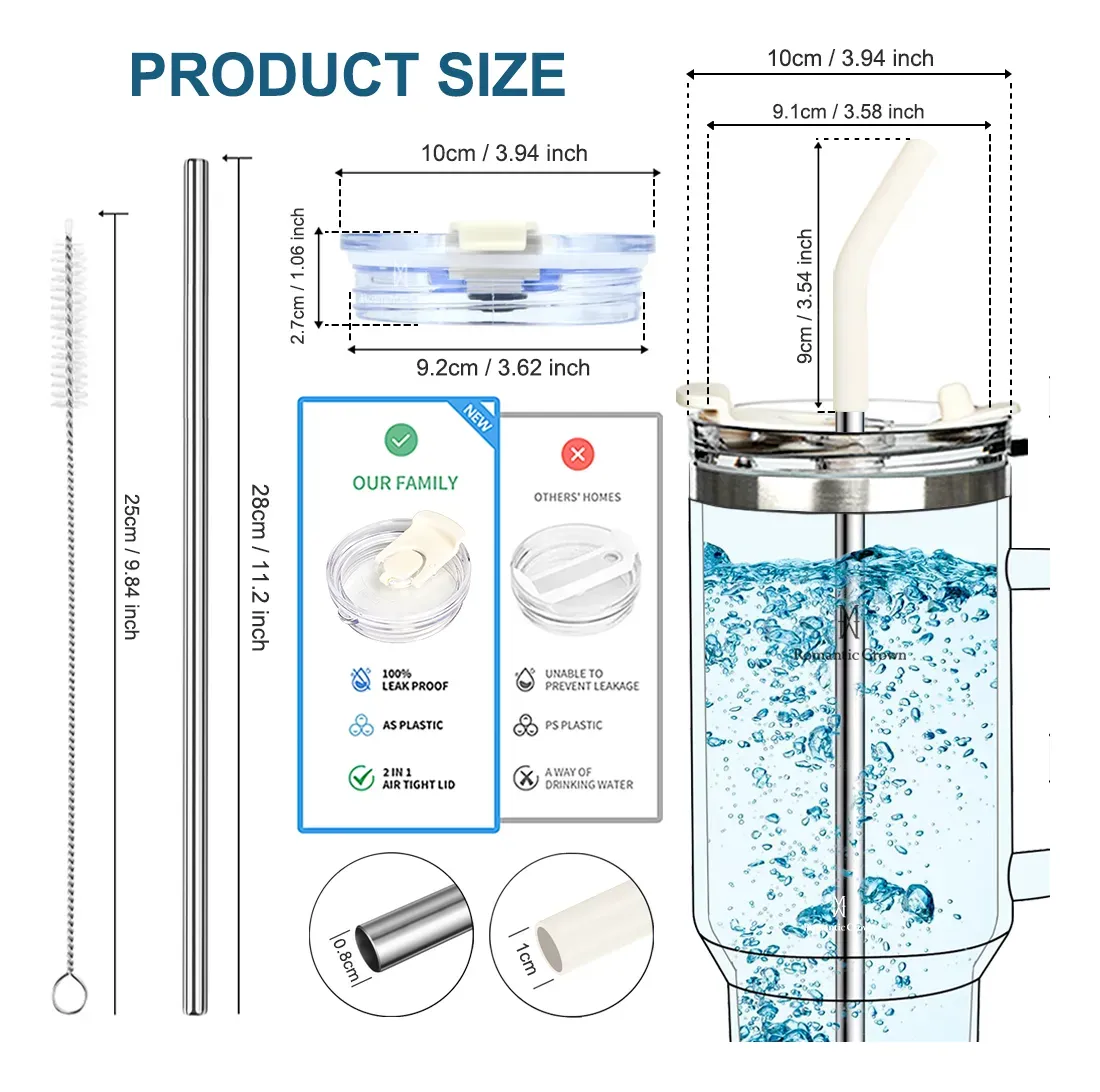 Kit Copo Térmica Inox 1200ml & 600ml Com Tampa E Inox Canudo - Imagem 4