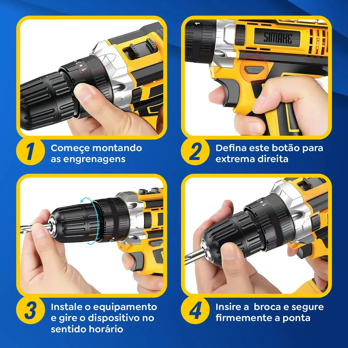 Parafusadeira Furadeira C/ 2 Baterias Maleta Kit Completo Led Eixo Flexível Vários Níveis Torque Simake - Imagem 6