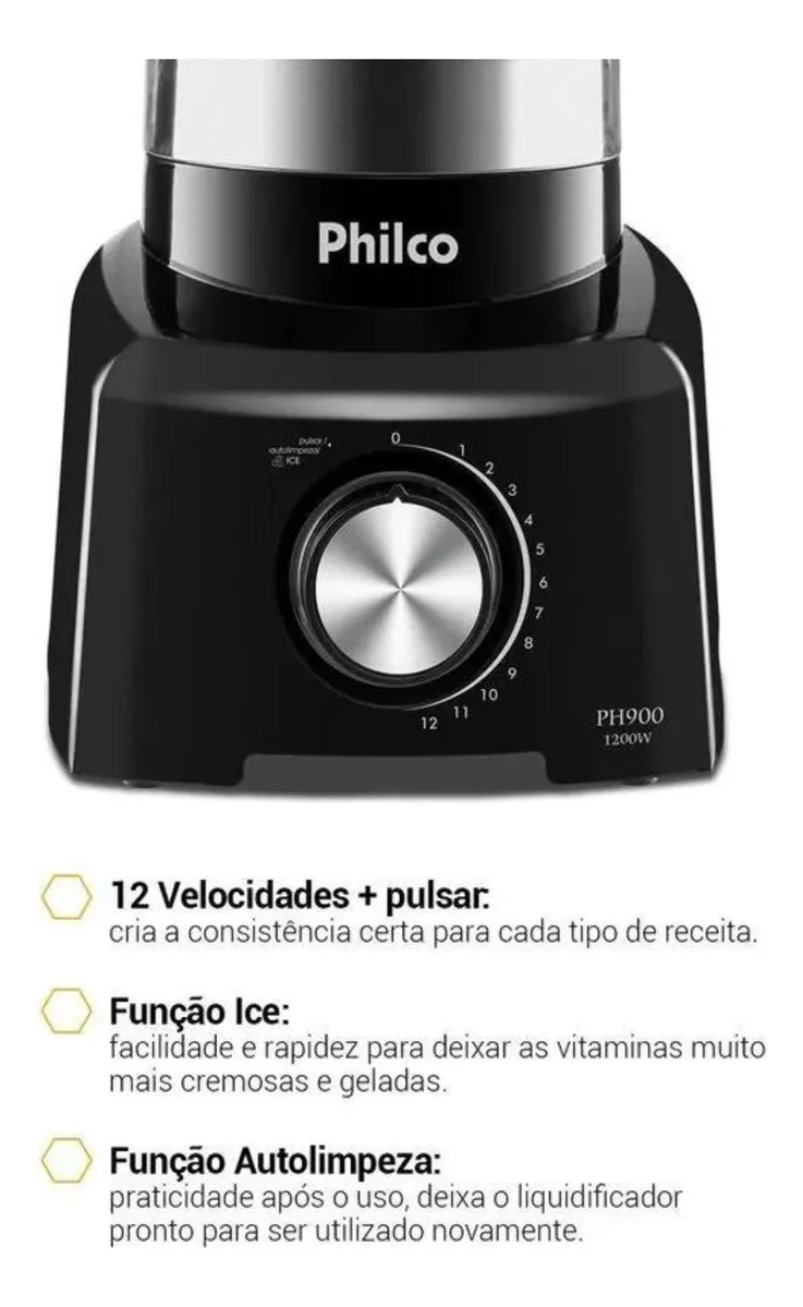 Liquidificador Philco 1200W 3L 12 Velocidades Preto PH900 - Imagem 5