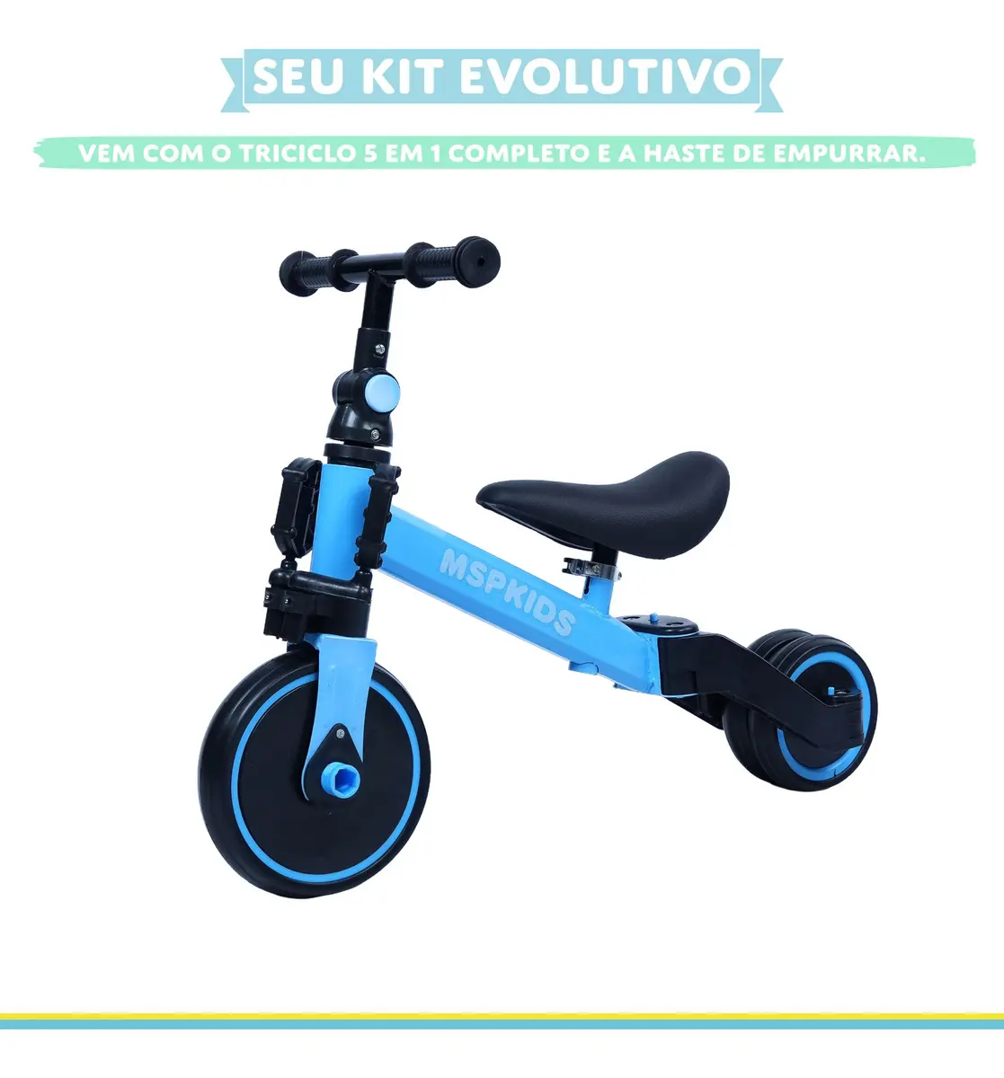 Bicicleta Equilibrio Tricilo Empurrador 5 Em 1 Seguro Bebe Cor Azul-claro - Imagem 9