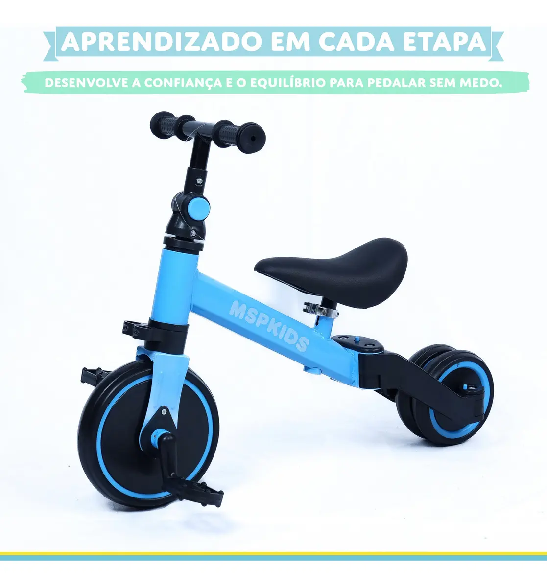 Bicicleta Equilibrio Tricilo Empurrador 5 Em 1 Seguro Bebe Cor Azul-claro - Imagem 12