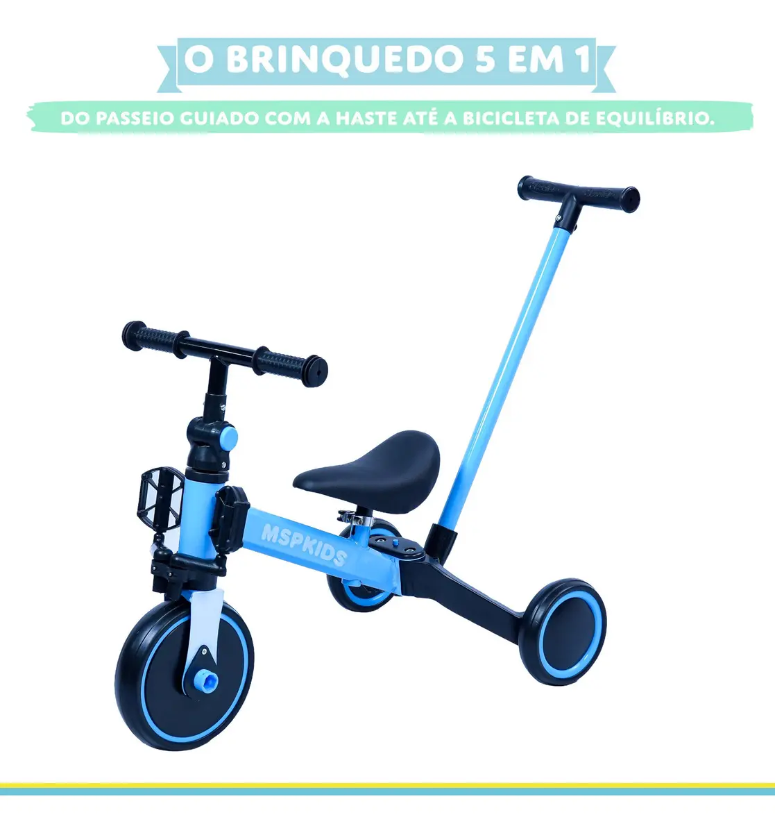 Bicicleta Equilibrio Tricilo Empurrador 5 Em 1 Seguro Bebe Cor Azul-claro - Imagem 6