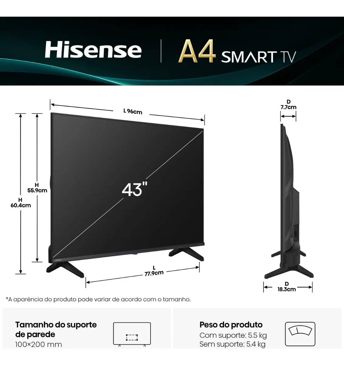 Hisense Smart TV FHD 43" Polegadas 43A4NV com HDR10, DTS Virtual X, Compatibilidade Alexa e Google Home - Imagem 5