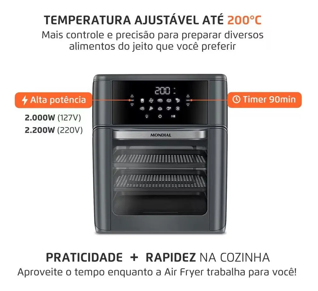 Fritadeira Air Fryer Oven Afon12lfg 12l Digital 2000 Mondial - Imagem 6