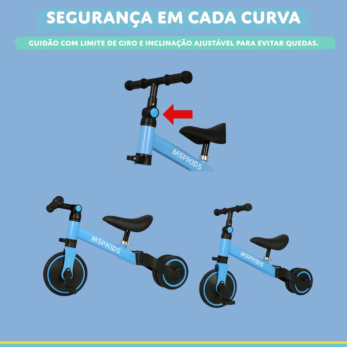 Bicicleta Equilibrio Tricilo Empurrador 5 Em 1 Seguro Bebe Cor Azul-claro - Imagem 10