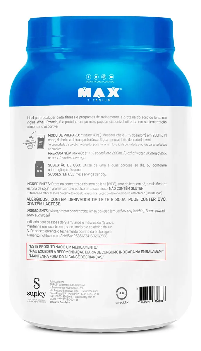 Whey Protein 1kg Whey Pro Max Titanium Sabor Baunilha BCAA e Aminoácidos - Imagem 3