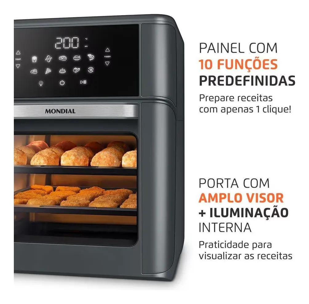 Fritadeira Air Fryer Oven Afon12lfg 12l Digital 2000 Mondial - Imagem 4