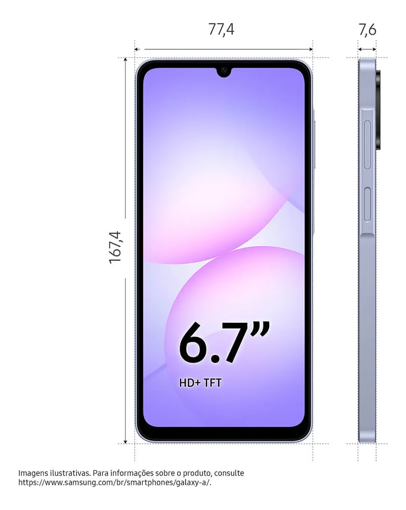 Celular Samsung Galaxy A07 256gb, 8gb, Câmera 50mp, Tela 6.7 , Proteção Ip54, Processador 6nm - Violeta - Imagem 7