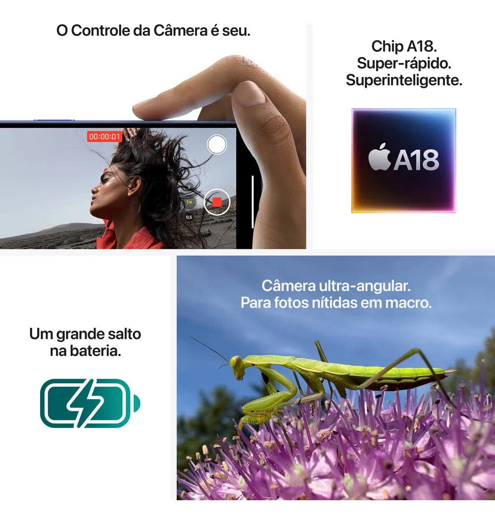 Apple iPhone 16 (128 GB) - Verde-acinzentado - Distribuidor Autorizado - Imagem 8