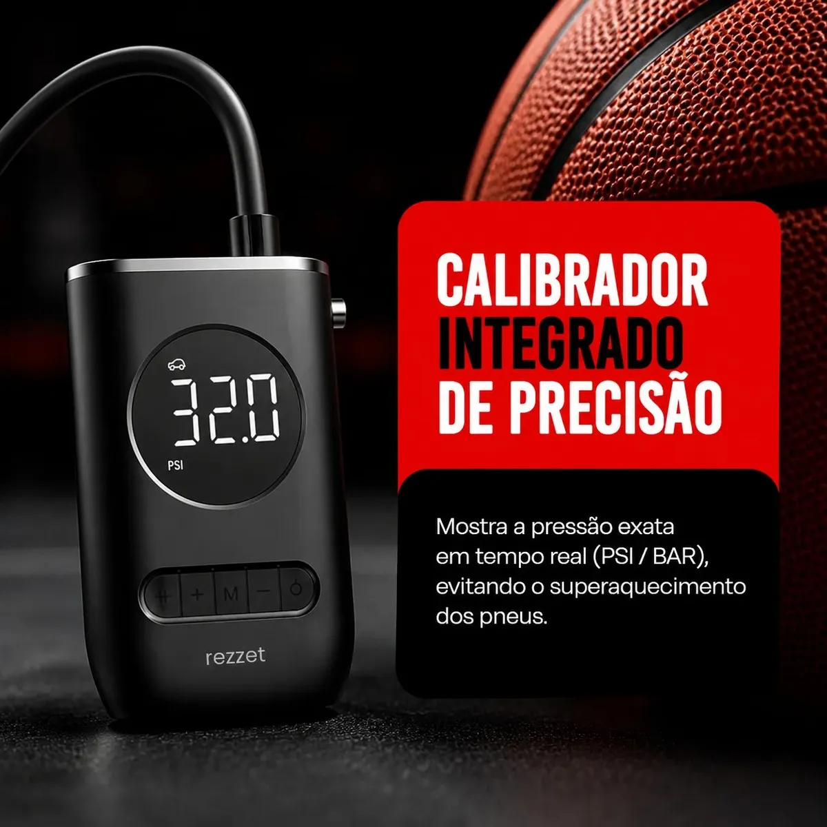 Mini Compressor Digital Portátil para Carro Moto e Bicicleta com Calibrador Digital Inflador Elétrico de Pneus LCD Lanterna LED Compacto e Recarregável Preto Marca Simake - Imagem 4
