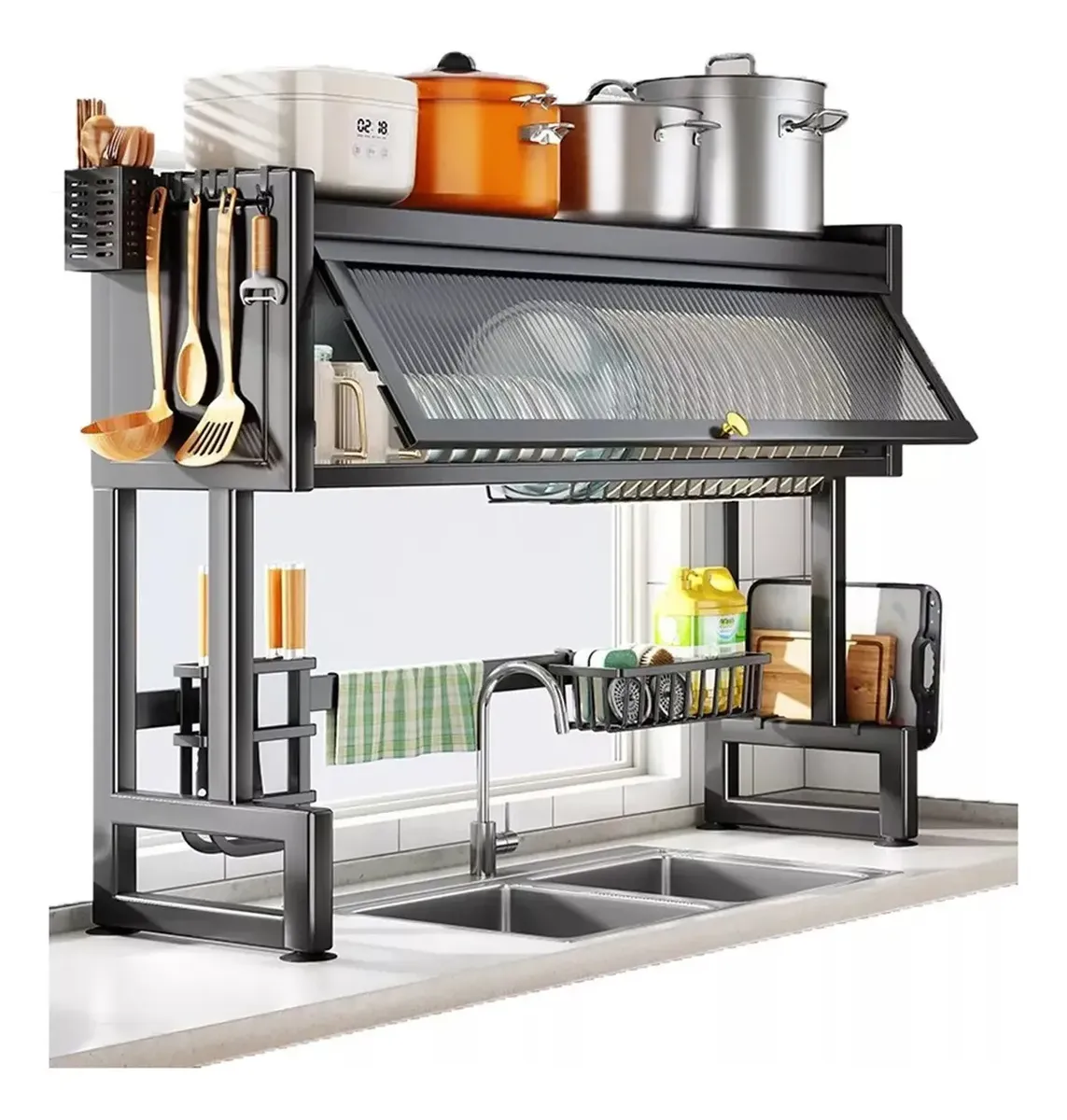 Escorredor De Pratos Louça Preto Cozinha Suspensa 65cm 18pçs - Imagem 11