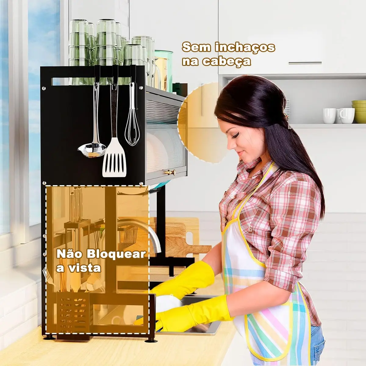 Escorredor De Pratos Louça Preto Cozinha Suspensa 65cm 18pçs - Imagem 8