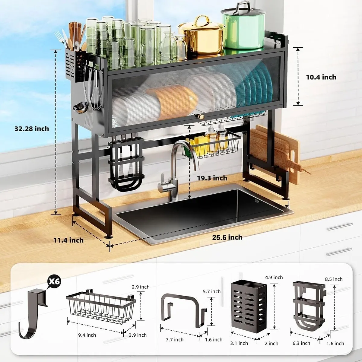 Escorredor De Pratos Louça Preto Cozinha Suspensa 65cm 18pçs - Imagem 3