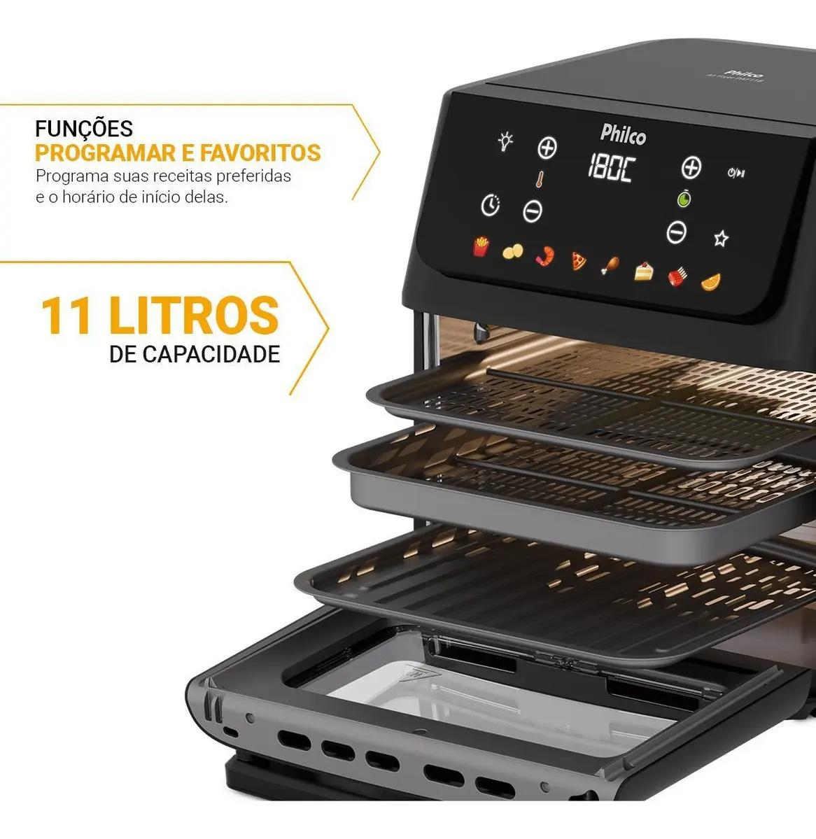 Air Fryer Oven Philco 11L 8 Funções Visor 1800W PAF11B - Imagem 7