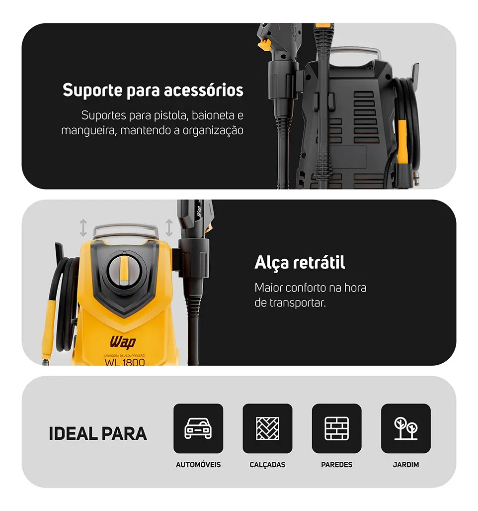 Lavadora de Alta Pressão Compacta WAP WL 1800 1400W 1500PSI 360L/h 127V - Imagem 3