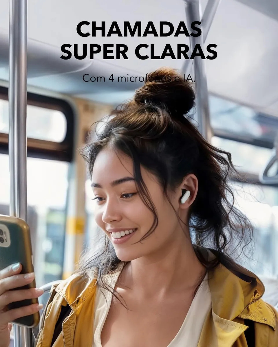 Fone de Ouvido Bluetooth 5.4 soundcore P30i da Anker, Cancelamento de Ruído Adaptativo, Graves Poderosos, 45H de Reprodução, Estojo 2-em-1 com Suporte para Celular, IP54, Fone sem fio TWS, Branco - Imagem 6