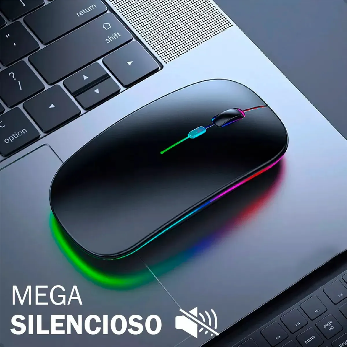 Mouse Sem Fio Recarregável Wireless Optico Led Rgb Ergonômico Sem Fio Para Pc Desktop Notebook Tablet Smartphone Preto - Imagem 8