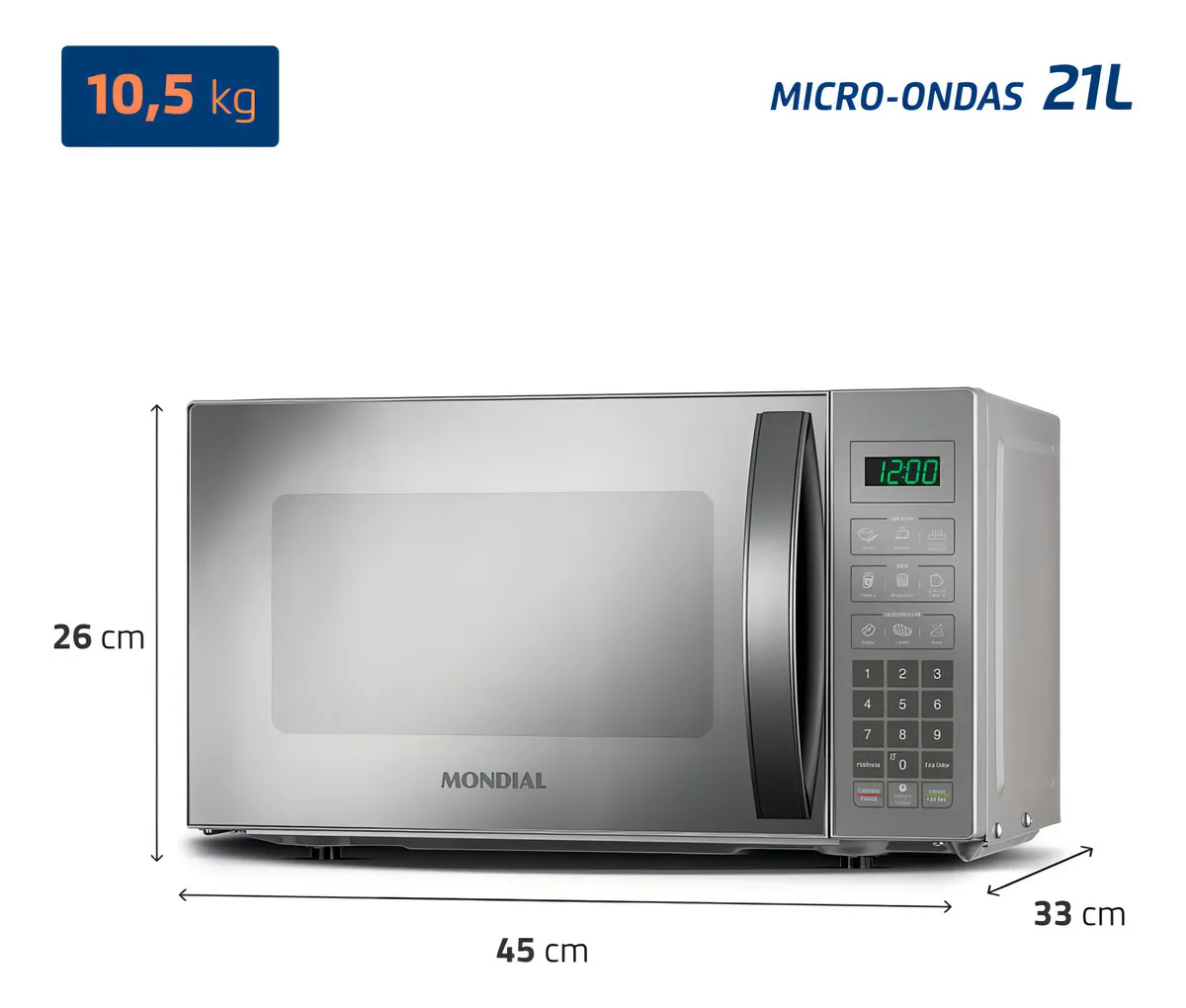 Micro-ondas Mondial 21L 1200W MO-01-21-E Espelhado - Imagem 9