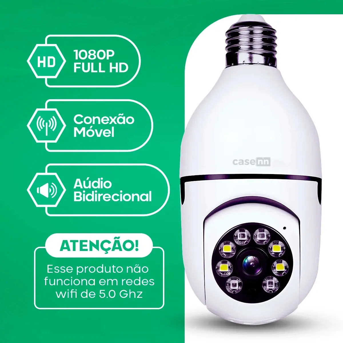 Câmera Lampada De segurança Casenn Ip Wifi Com Visão Noturna Interna Externa App Yoouse Espiã 360o Cor Branco - Imagem 6