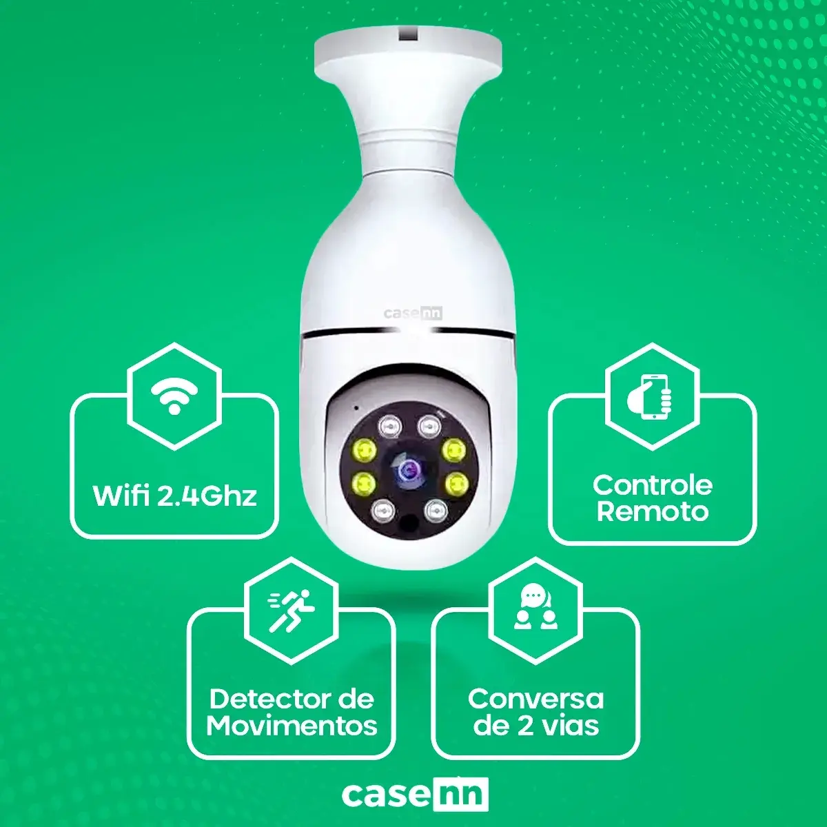 Câmera Lampada De segurança Casenn Ip Wifi Com Visão Noturna Interna Externa App Yoouse Espiã 360o Cor Branco - Imagem 3