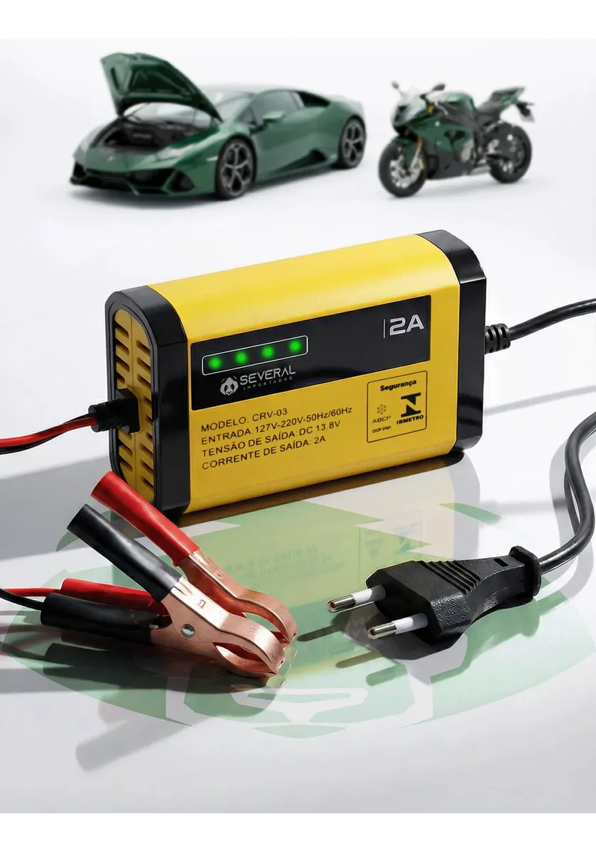 Carregador Bateria Automotivo 12v Até 300 Amperes, Carga Lenta 2a, Inteligente, Portátil, Carro, Moto, Caminhão, Jet Sky, Empilhadeira, Bivolt 110/220v Several Importados