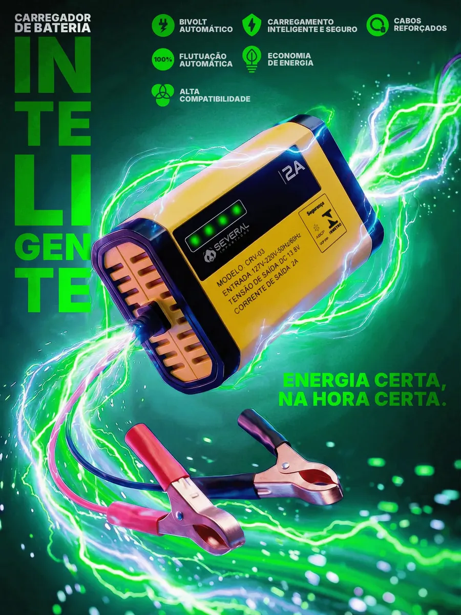 Carregador Bateria Automotivo 12v Até 300 Amperes, Carga Lenta 2a, Inteligente, Portátil, Carro, Moto, Caminhão, Jet Sky, Empilhadeira, Bivolt 110/220v Several Importados - Imagem 3
