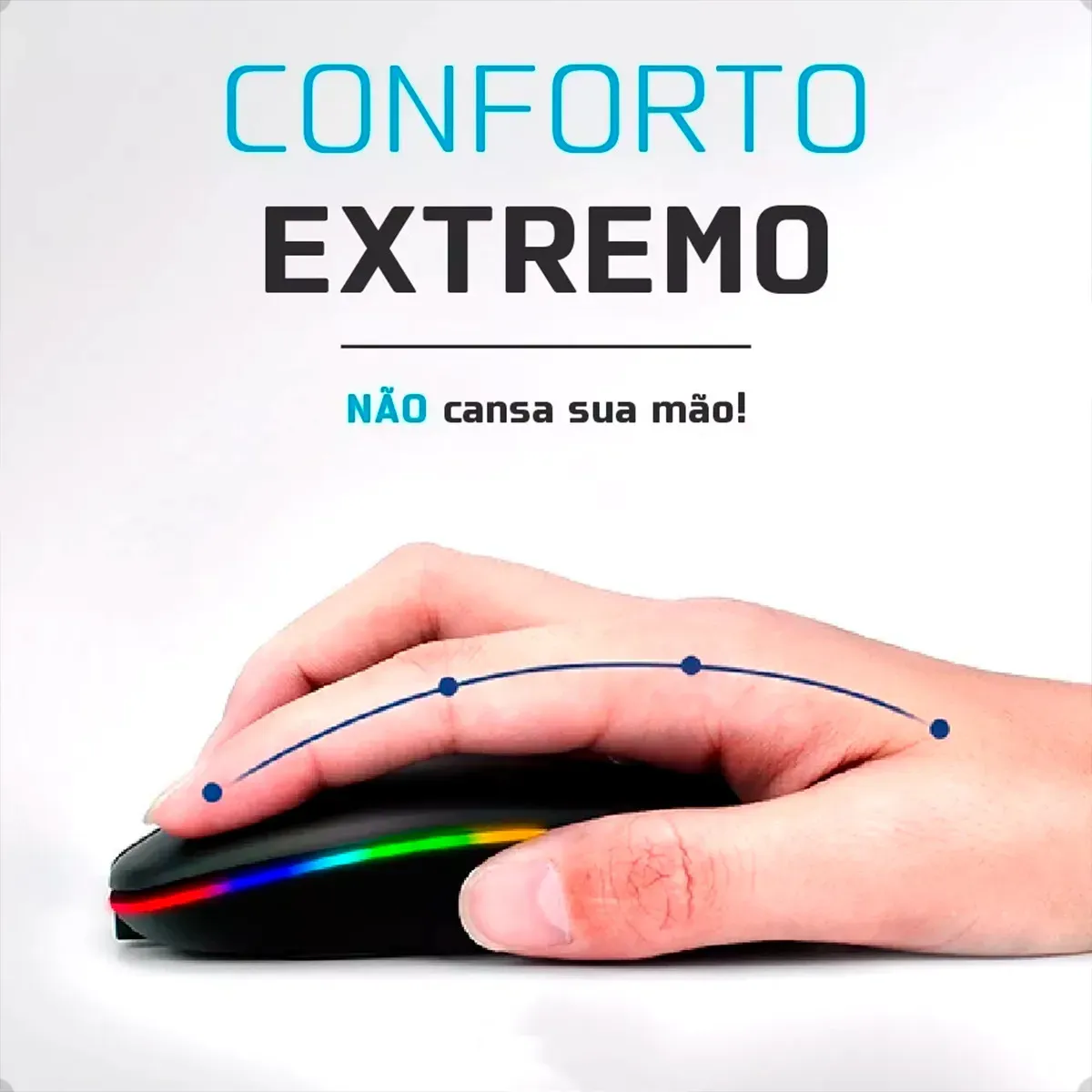 Mouse Sem Fio Recarregável Wireless Optico Led Rgb Ergonômico Sem Fio Para Pc Desktop Notebook Tablet Smartphone Preto - Imagem 7