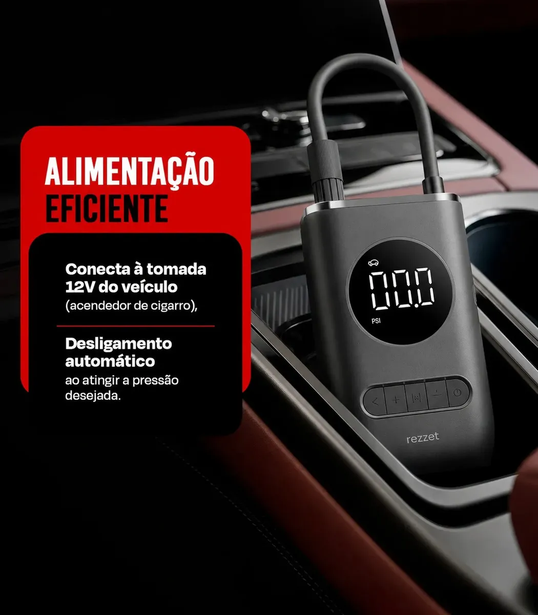 Mini Compressor Digital Portátil para Carro Moto e Bicicleta com Calibrador Digital Inflador Elétrico de Pneus LCD Lanterna LED Compacto e Recarregável Preto Marca Simake - Imagem 5