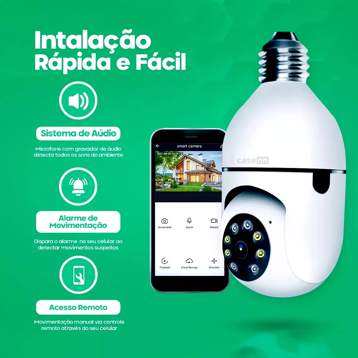 Câmera Lampada De segurança Casenn Ip Wifi Com Visão Noturna Interna Externa App Yoouse Espiã 360o Cor Branco - Imagem 5