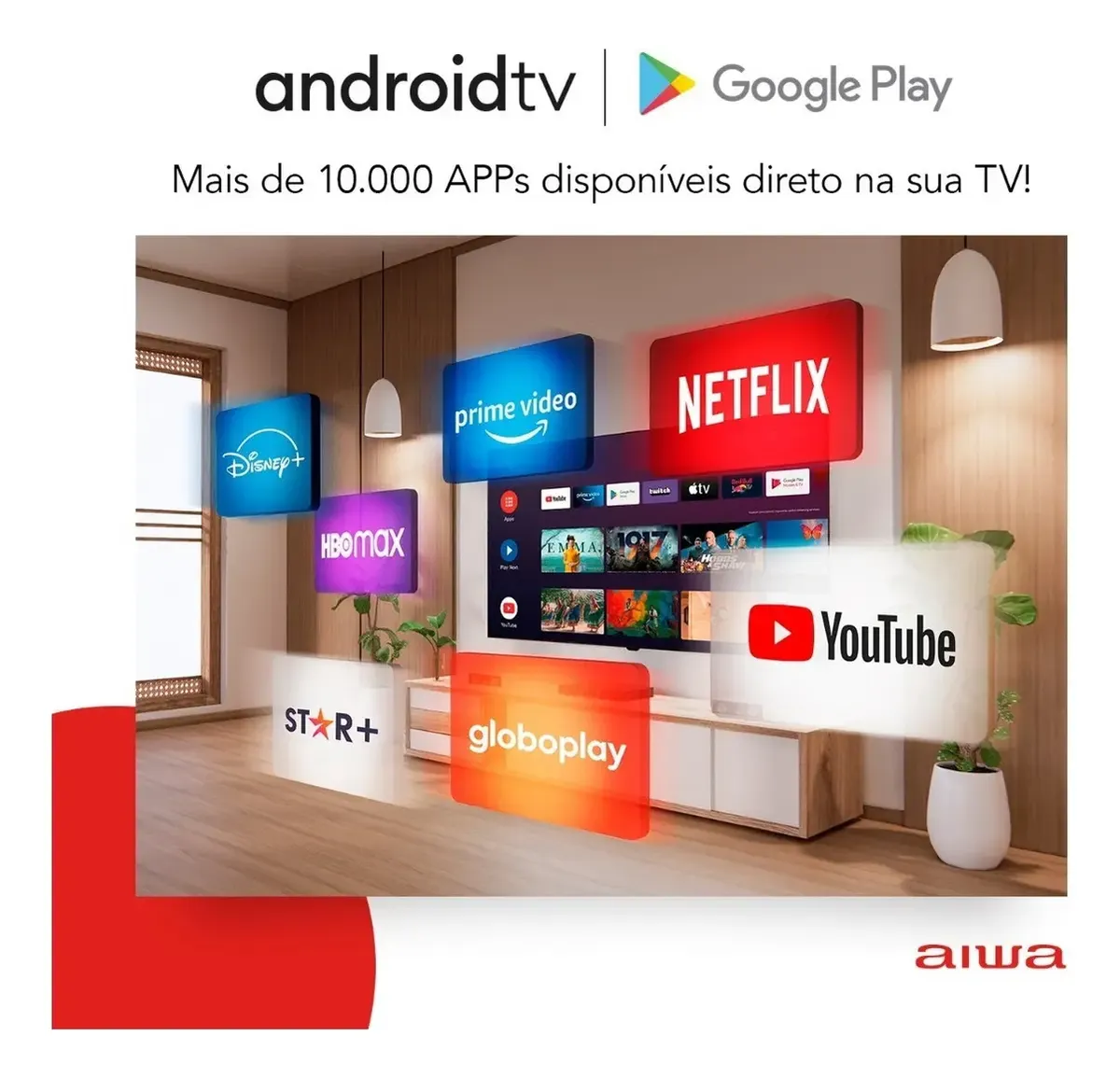 Smart TV AIWA 32” Android HD Borda Ultrafina HDR10 Dolby Áudio AWS-TV-32-BL-02-A - Imagem 6