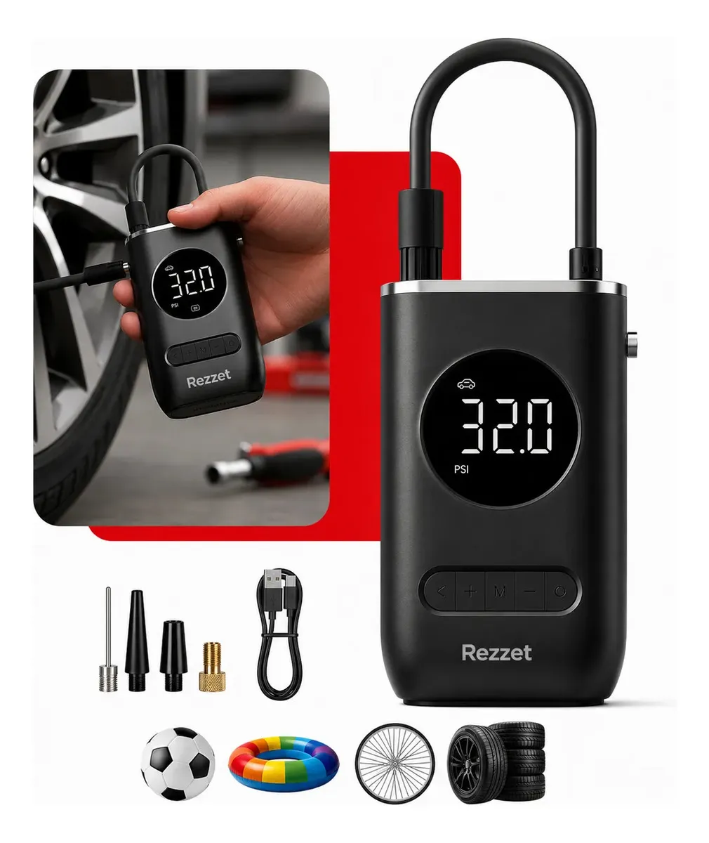Mini Compressor Digital Portátil para Carro Moto e Bicicleta com Calibrador Digital Inflador Elétrico de Pneus LCD Lanterna LED Compacto e Recarregável Preto Marca Simake