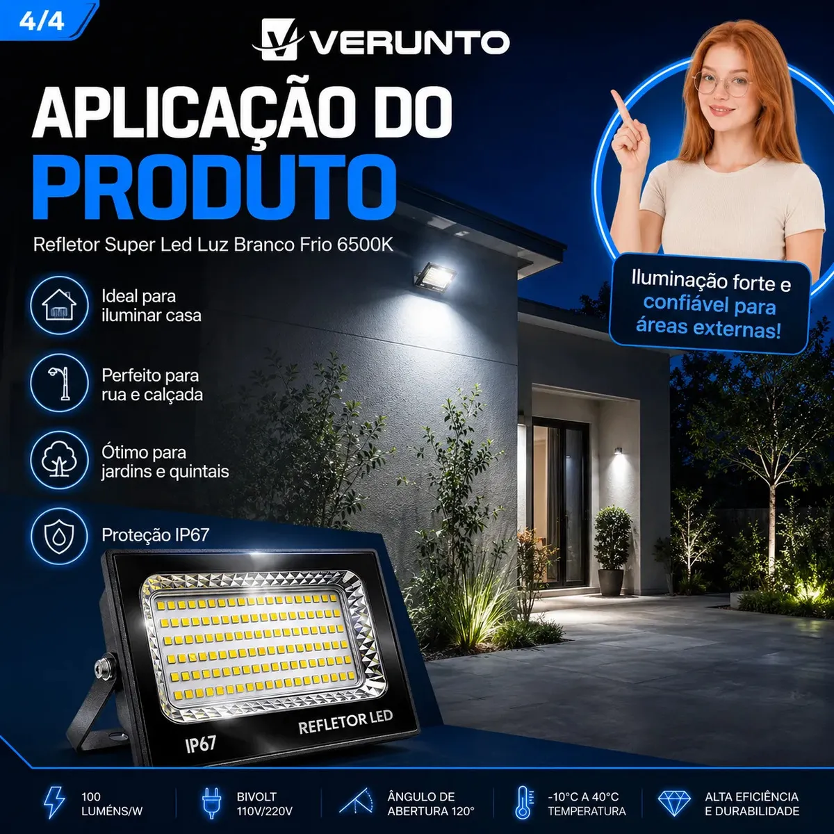 Kit 2 Refletor Super Led 400w Ip67 Holofote Bivolt Prova D'água Branco Frio 6500k Preto - Imagem 4