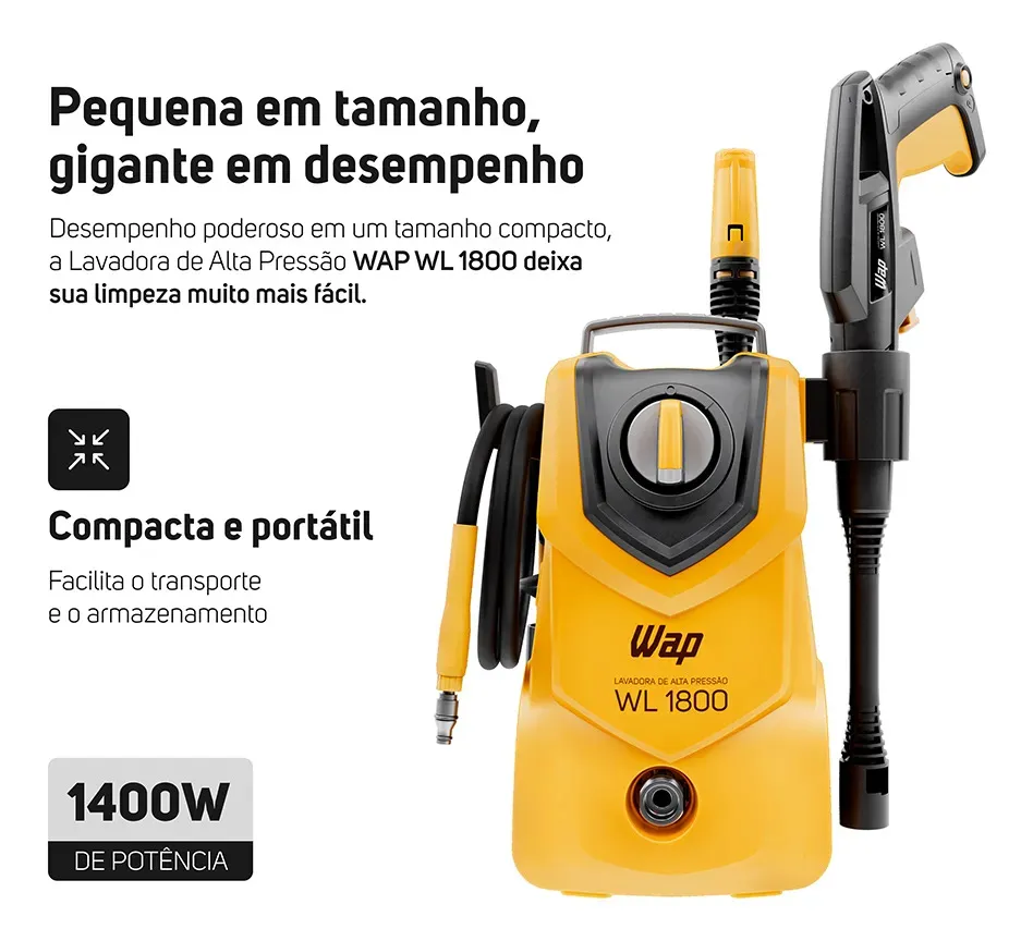 Lavadora de Alta Pressão Compacta WAP WL 1800 1400W 1500PSI 360L/h 127V - Imagem 2