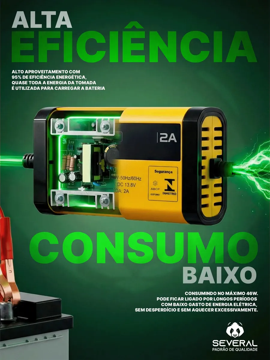 Carregador Bateria Automotivo 12v Até 300 Amperes, Carga Lenta 2a, Inteligente, Portátil, Carro, Moto, Caminhão, Jet Sky, Empilhadeira, Bivolt 110/220v Several Importados - Imagem 5
